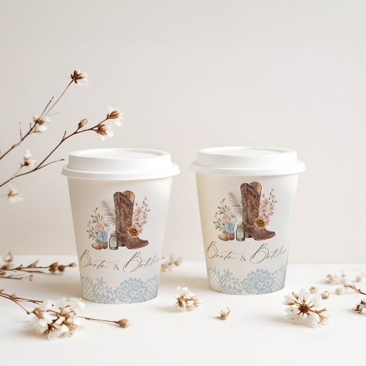 ブーツ&ボトルブルーカウボーイウェスタンベビーシャワー 紙コップ