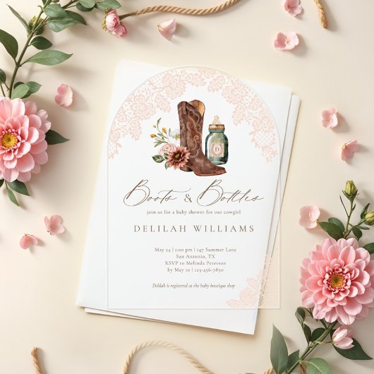 ブーツ&ボトル女性のカーボーイウェスタンベビーシャワーアーチ アクリル招待状