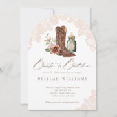 ブーツ&ボトル女性のカーボーイウェスタンベビーシャワーアーチ 招待状 (正面)