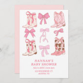 ブーツ&ボーズリトル女性のカーボーイピンクベビーシャワー 招待状 (正面/裏面)