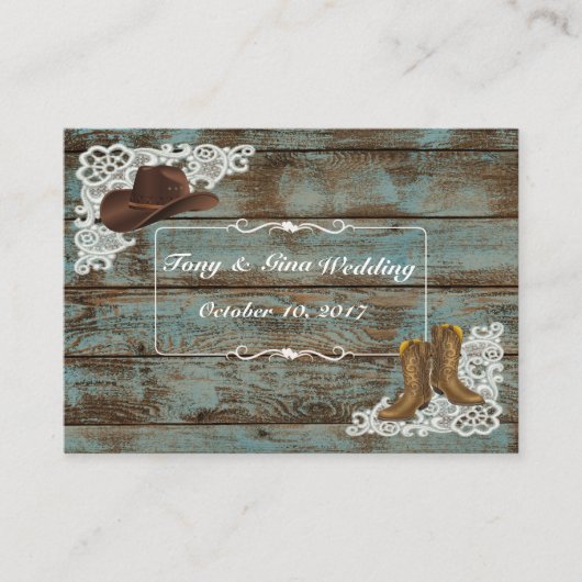ブーツ&レース素朴ウェディングRSVPカード エンクロージャーカード (正面)