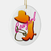 ブーツ、帽子およびロープのデザインの女性のカーボーイの文字 セラミックオーナメント (右)