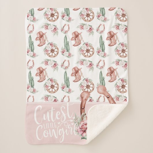 ブーツ&開花ズウェスタンシック可愛いリトル女性のカーボーイ シェルパブランケット (正面)