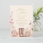 ブーツ&開花フローラ女性のカーボーイブライダルシャワー 招待状 (スタンド正面)