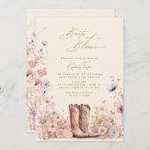 ブーツ&開花フローラ女性のカーボーイブライダルシャワー 招待状 (正面/裏面)