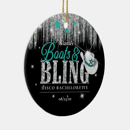 ブーツ'nディスコきらきら光るバチェロレッテティール(緑がかった色)ID925 セラミックオーナメント (右)