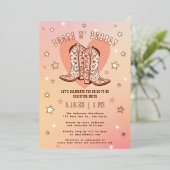 ブーツN'バブリーおもしろいスパークリウェスタンブライダルシャワー 箔招待状 (立ち正面)