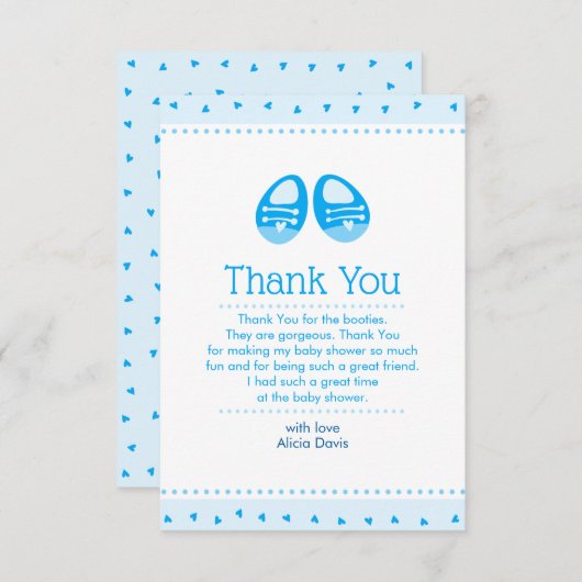 ブーティコールブルー男の赤ちゃんシャワーサンキューカード 招待状 (正面/裏面)