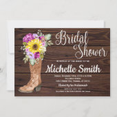 ブート素朴カントリーヒマワリフローラブライダルシャワー 招待状 (正面)