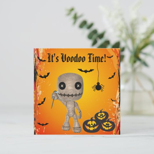 ブードゥーのかわいい人形及びカボチャハローウィンパーティ 招待状 (スタンド正面)