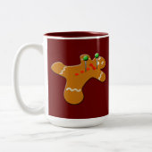 ブードゥーのジンジャーブレッドマンのクリスマスのユーモア ツートーンマグカップ (左)