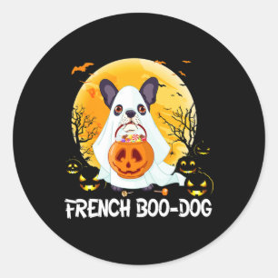 ブードフレンチブルフランスのドッグブーハロウィンおもしろい ラウンドシール