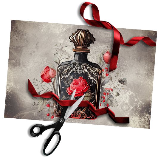 ブードービクトリアンル |古い香水ボトルとバラ 薄葉紙