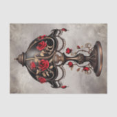 ブードービクトリアンル |赤いバラの付いた古いテーブルランプ 薄葉紙 (正面)