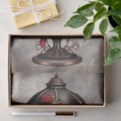 ブードービクトリアンル |赤いバラの付いた古いテーブルランプ 薄葉紙 (ギフト)