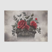 ブードービクトリアンル |赤いバラの付いた古いヘアコーム 薄葉紙 (正面)