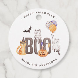 ブーハッピーハローウィンかわいい子の猫たち幽霊たちかぼちゃ フェイバータグ