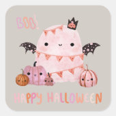 ブーハッピーハローウィンピンク幽霊シール スクエアシール (正面)
