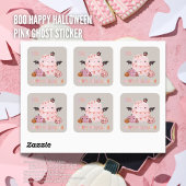 ブーハッピーハローウィンピンク幽霊シール スクエアシール