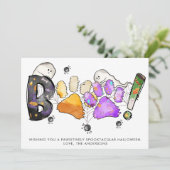 ブーハッピーハローウィン幽霊たちポープリントドッグキャットペット シーズンカード (スタンド正面)