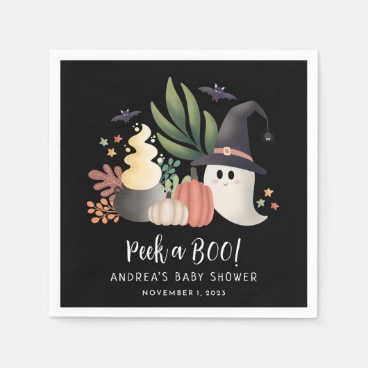 ブーハロウィーン幽霊ベビースワーナーを覗く スタンダードカクテルナプキン (正面)