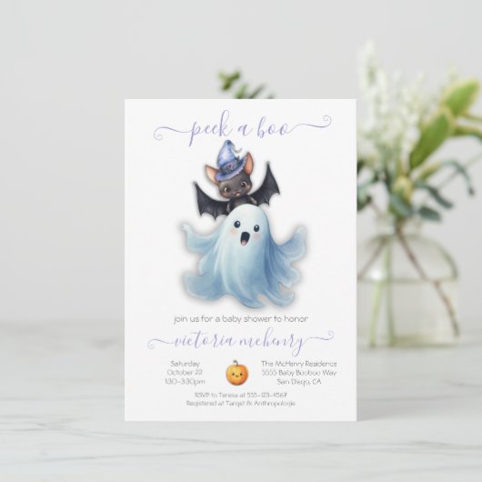 ブーハロウィーン幽霊&こうもりベビーシャワーを覗く 招待状 (スタンド正面)