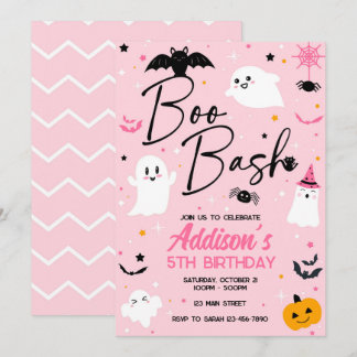 ブーバッシュピンクハロウィーン幽霊誕生日招待状 招待状