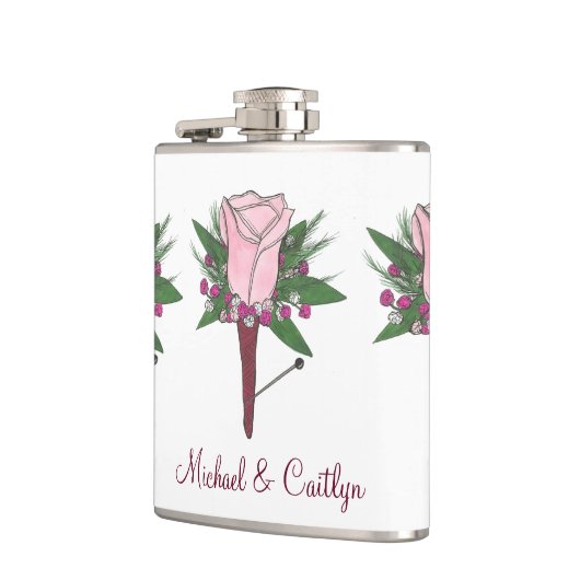 ブーパーソナライズされたノニエールピンク結婚ローズの新郎 フラスク (左)