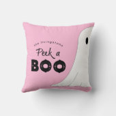 ブーパーソナライズされた幽霊ピンクハロウィーンを覗く クッション (裏面)