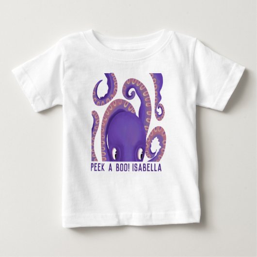 ブーパープルタコの名前を覗パーソナライズされたく ベビーTシャツ (正面)