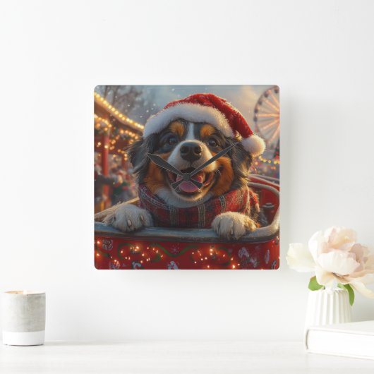 ブービアデフランドレスドッグローラーコースタークリスマス スクエア壁時計