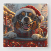 ブービアデフランドレスドッグローラーコースタークリスマス スクエア壁時計 (正面)