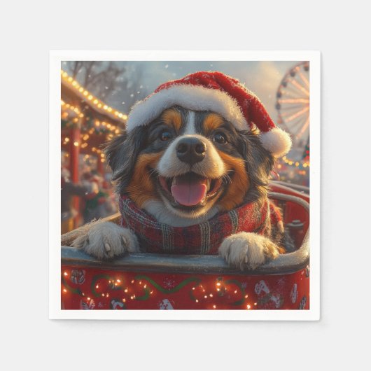 ブービアデフランドレスドッグローラーコースタークリスマス スタンダードカクテルナプキン (正面)