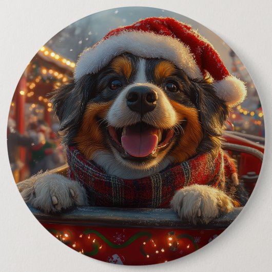 ブービアデフランドレスドッグローラーコースタークリスマス 缶バッジ (正面)