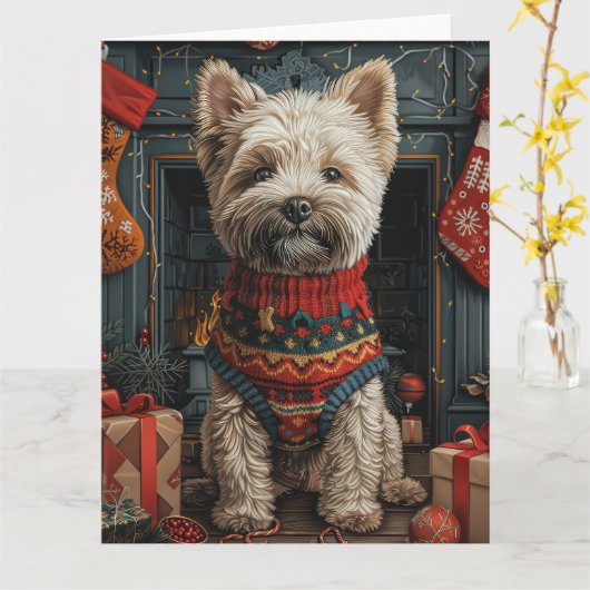 ブービアドデフランダレスクリスマスプレゼント暖炉 カード (黄色い花)