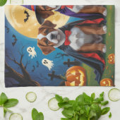 ブービエズデフランドレスドッグスパンプキンハロウィンおもしろい キッチンタオル (折り畳み)