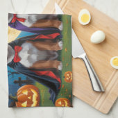 ブービエズデフランドレスドッグスパンプキンハロウィンおもしろい キッチンタオル (四つ折り)