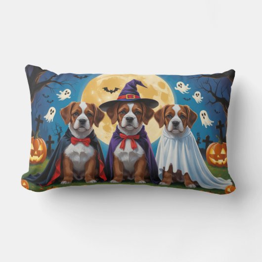 ブービエズデフランドレスドッグスパンプキンハロウィンおもしろい ランバークッション (正面)