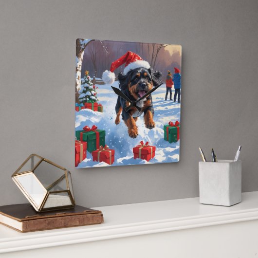 ブービデフランダレスクリスマスフェスティバルスノーシーン スクエア壁時計 (オフィス)