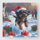 ブービデフランダレスクリスマスフェスティバルスノーシーン スクエア壁時計 (正面)