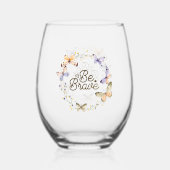 ブーブブレイブパープルイエロー蝶リース ステムなしワイングラス (正面)