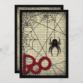 ブーブラックウィドウスパイダー&ハロウィーン用気持ち悪い文字 招待状 (正面/裏面)