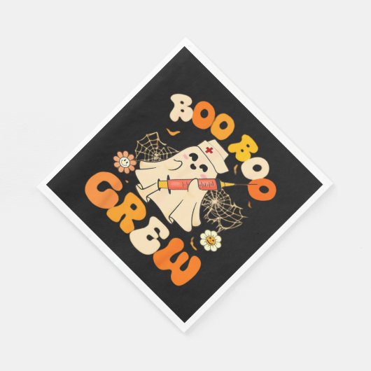 ブーブークルーおもしろい幽霊ナース、レトロハロウィー スタンダードランチョンナプキン (角)