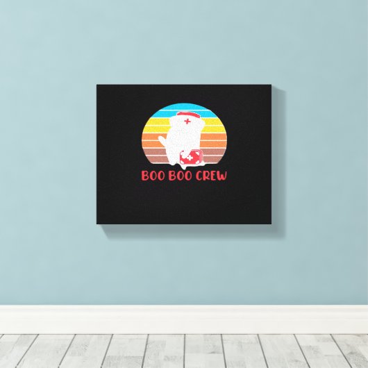 ブーブークルーナースおもしろい幽霊ハロウィンクラシックT キャンバスプリント (インサイチュ (ウッドフロア))