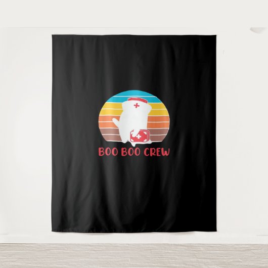 ブーブークルーナースおもしろい幽霊ハロウィンクラシックT タペストリー (正面)