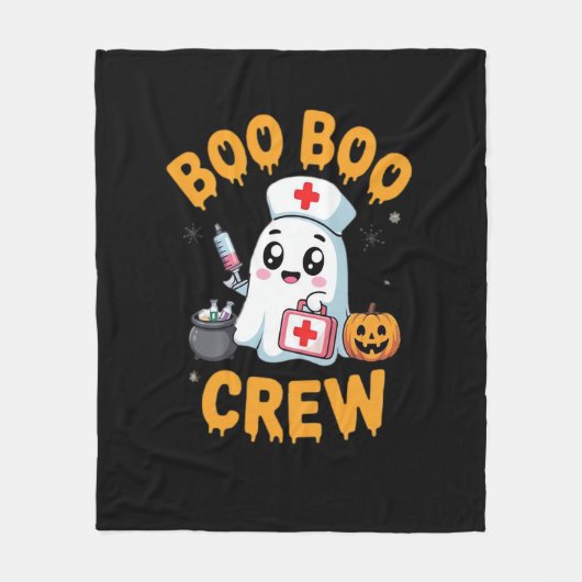ブーブークルーナースかわいい幽霊ハロウィーン看護Es フリースブランケット (正面)