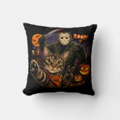 ブープ言って!ホラーな猫の自撮り ジェイソン ハロウィン クッション (正面)