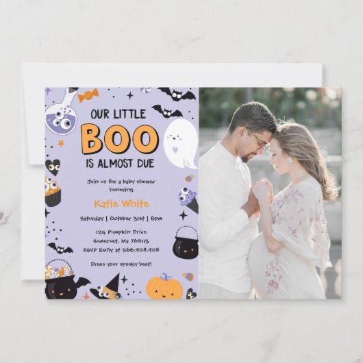 ブーベイビーシャワー私たちの小さなブーイングはほとんどデューフォト 招待状 (正面)