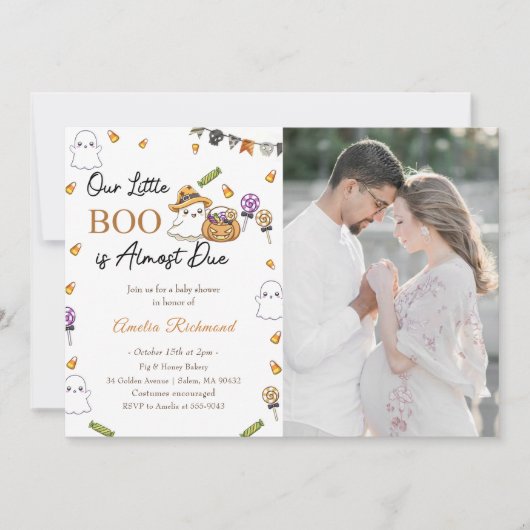 ブーベイビーシャワー私たちの小さなブーイングはほとんどデューフォト 招待状 (正面)