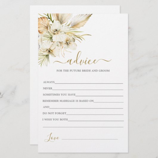 ブーホデザートアドバイスのための花嫁カード (正面/裏面)